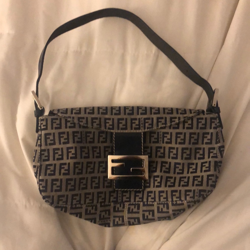 Authentic Fendi blue monogram zucchini pochette